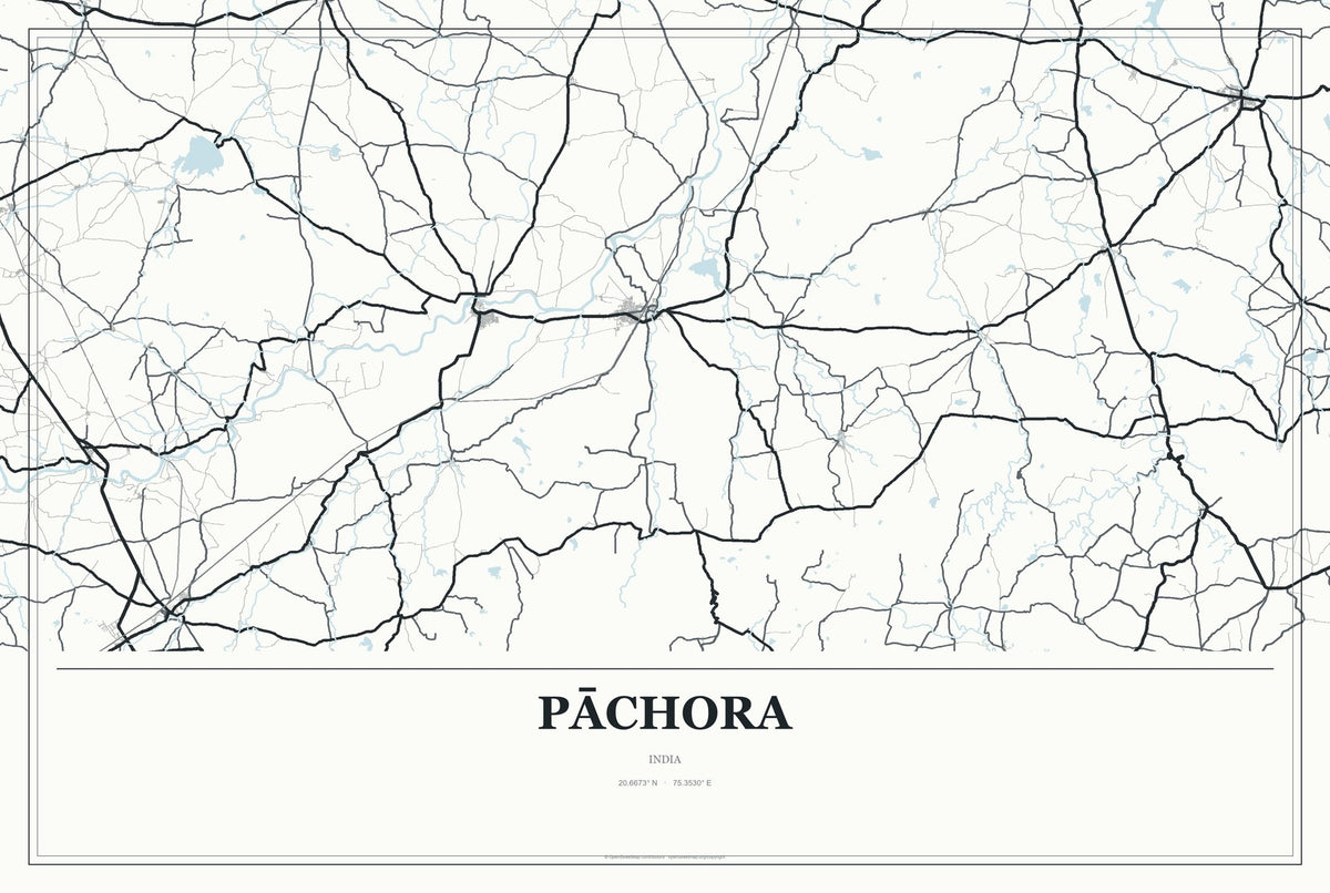 Pāchora, India City Map Aluminum Sign in Gallery Air style