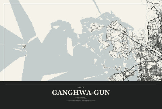 Ganghwa-gun, South Korea City Map Aluminum Sign in Museum Plaque style