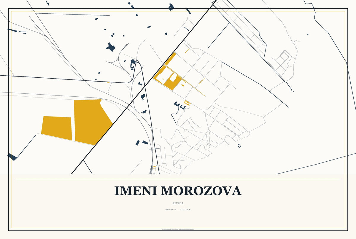 Imeni Morozova, Russia City Map Aluminum Sign in Citrine Modern style