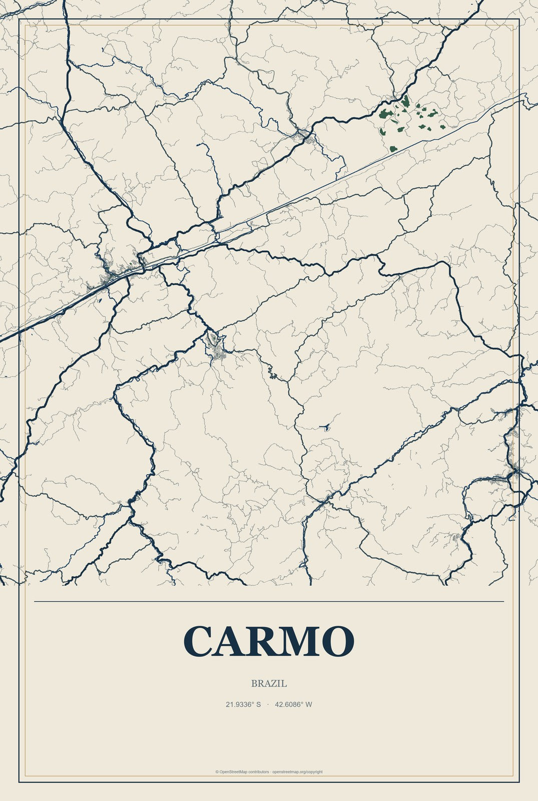 Carmo, Brazil City Map Aluminum Sign in Coastal Cutout style