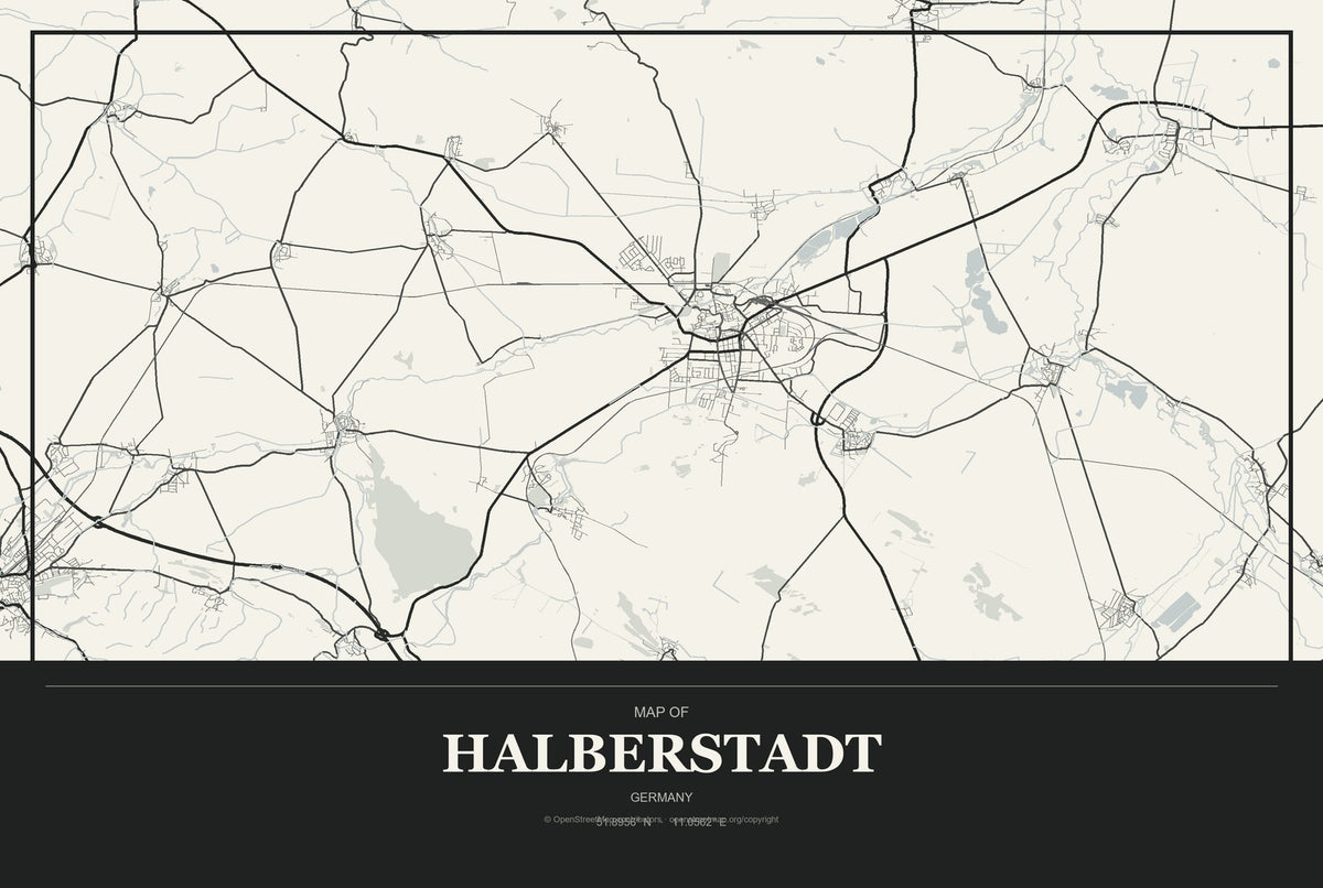 Halberstadt, Germany City Map Aluminum Sign in Museum Plaque style