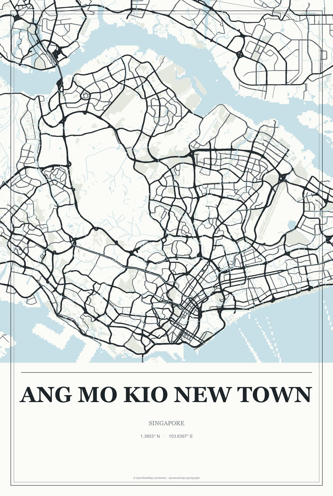 Ang Mo Kio New Town, Singapore City Map Aluminum Sign in Gallery Air style