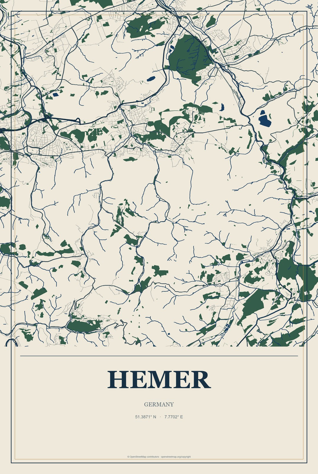 Hemer, Germany City Map Aluminum Sign in Coastal Cutout style