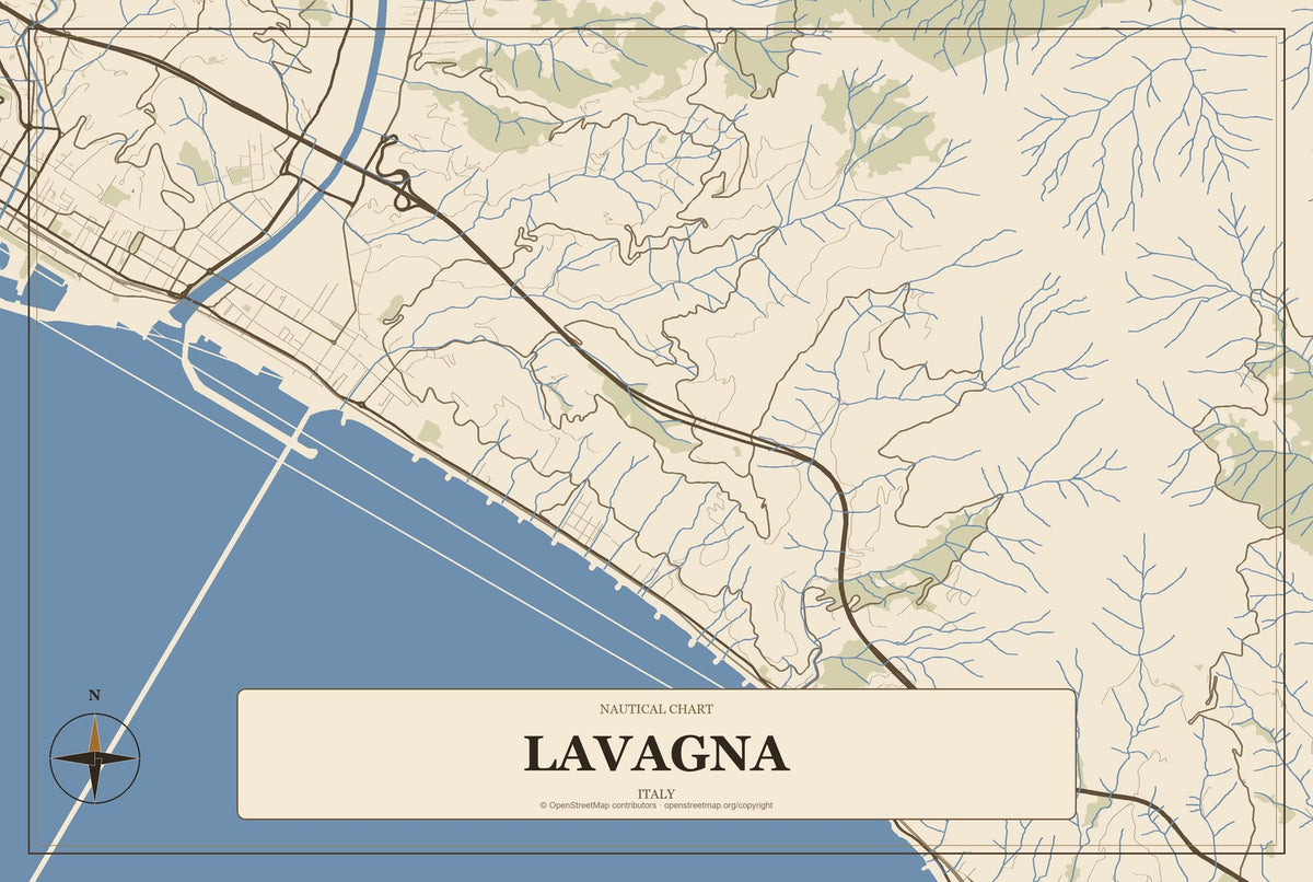 Lavagna, Italy City Map Aluminum Sign in Heritage Nautical style