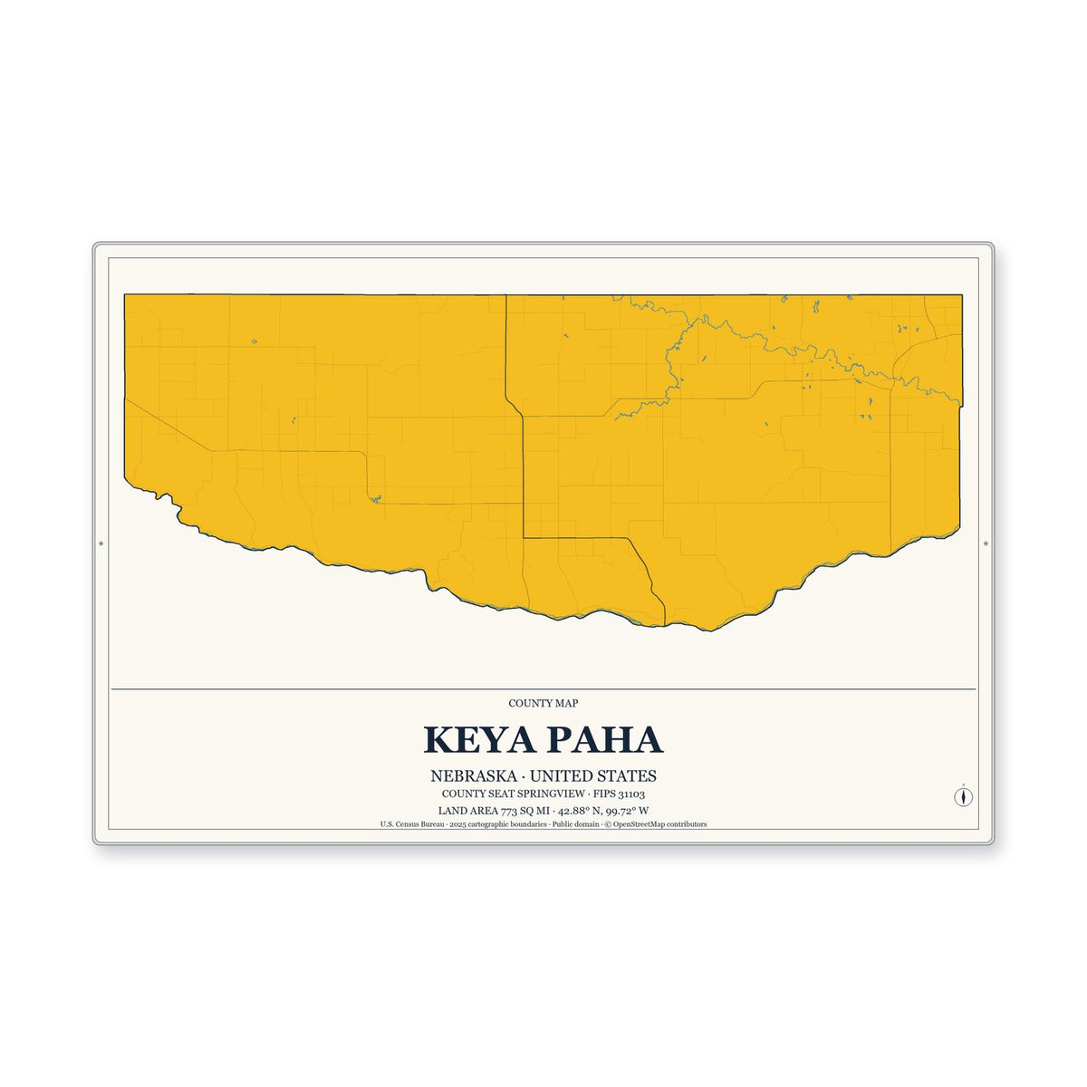 Keya Paha County, Nebraska Map Aluminum Sign in Citrine Modern style