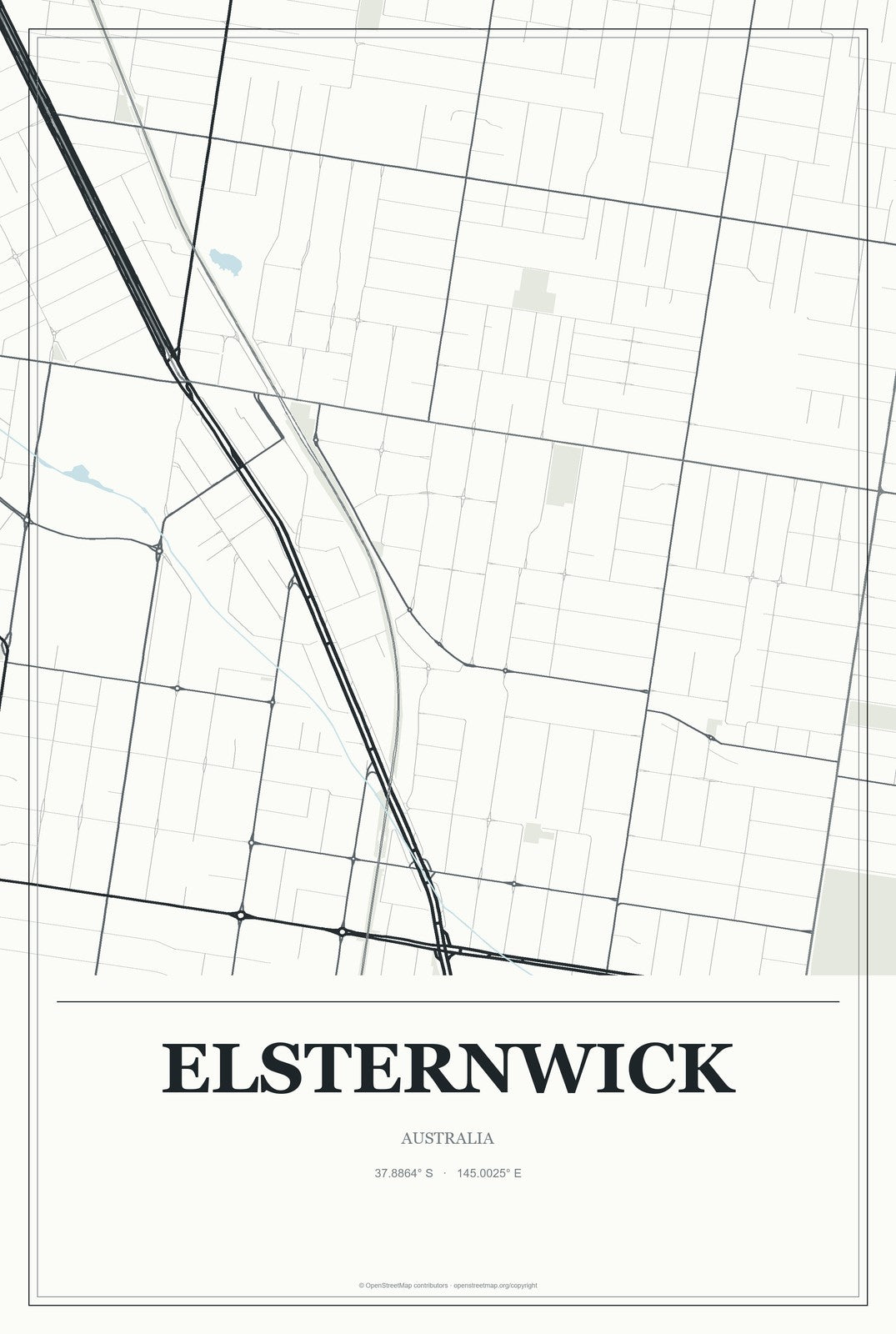 Elsternwick, Australia City Map Aluminum Sign in Gallery Air style