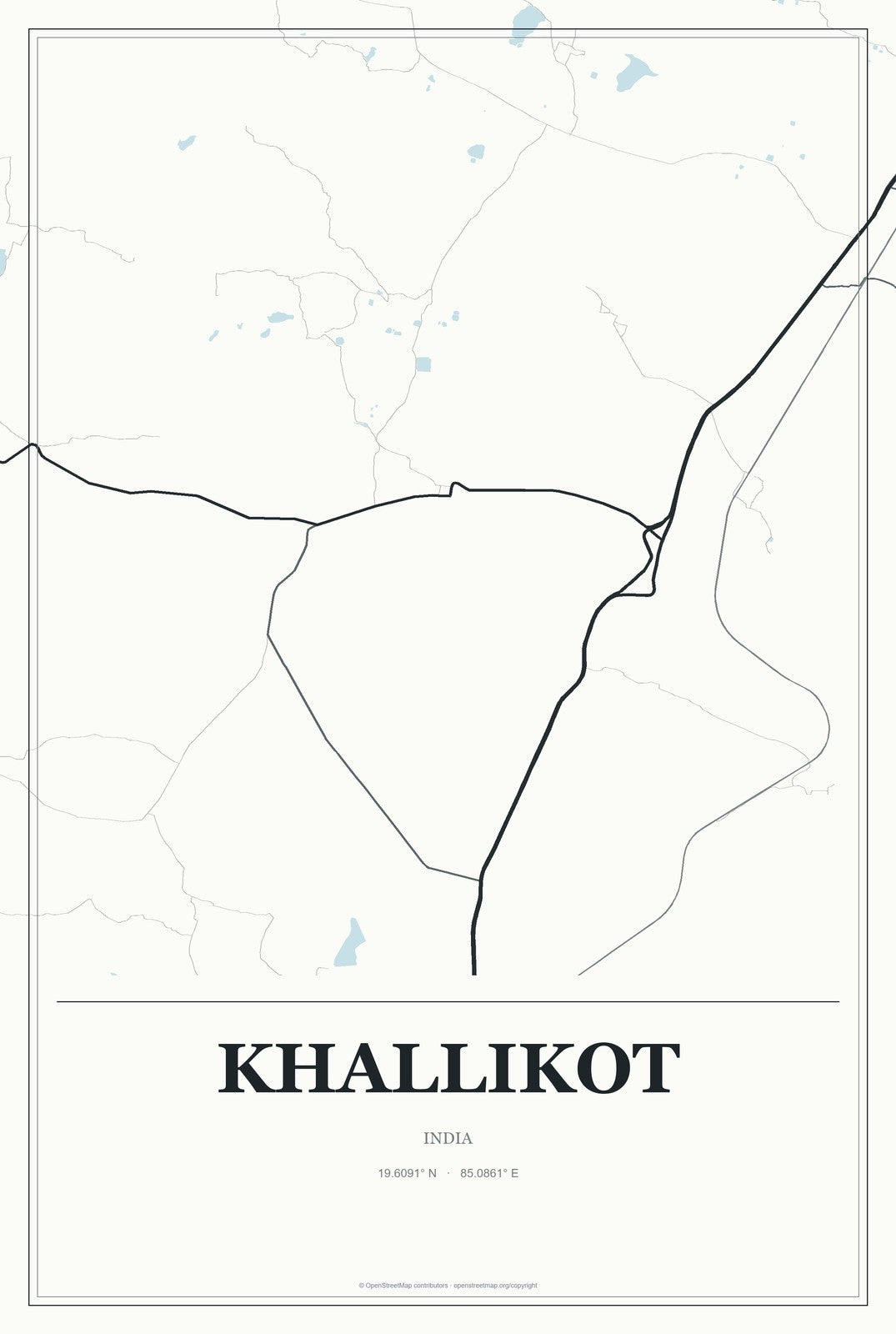 Khallikot, India City Map Aluminum Sign in Gallery Air style