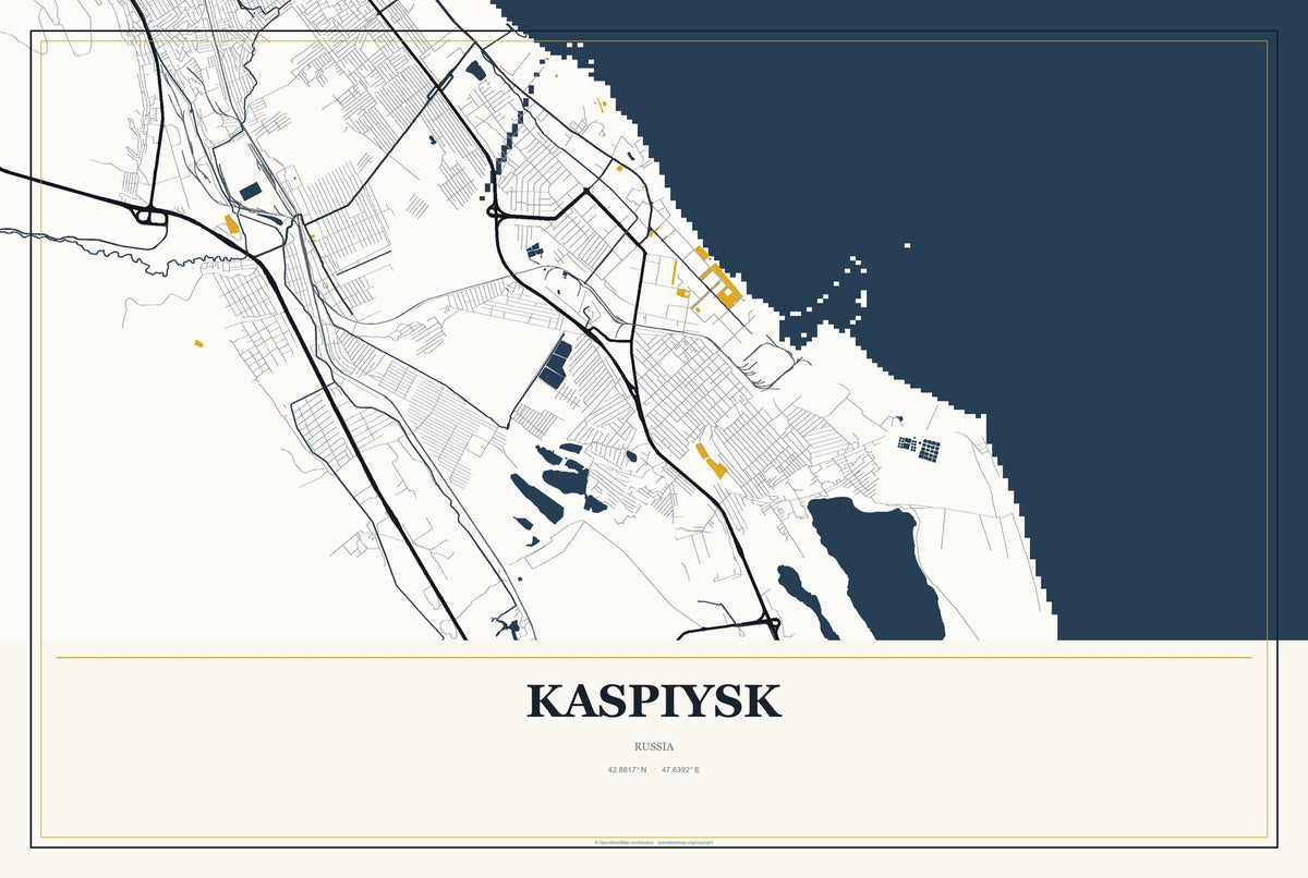 Kaspiysk, Russia City Map Aluminum Sign in Citrine Modern style