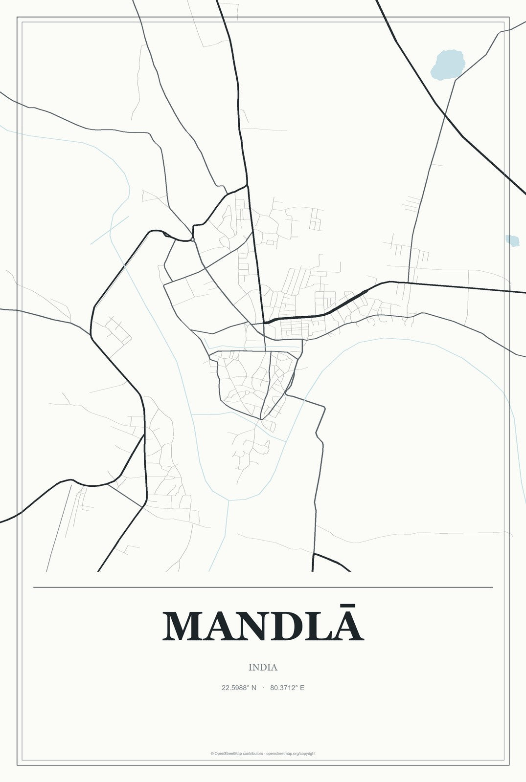 Mandlā, India City Map Aluminum Sign in Gallery Air style