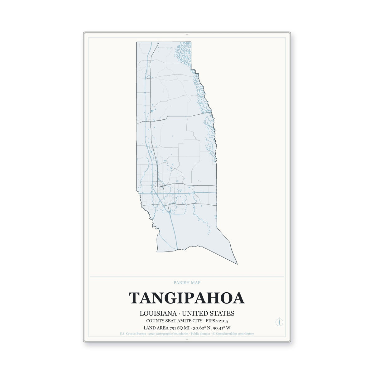 Tangipahoa Parish, Louisiana Map Aluminum Sign in Gallery Air style