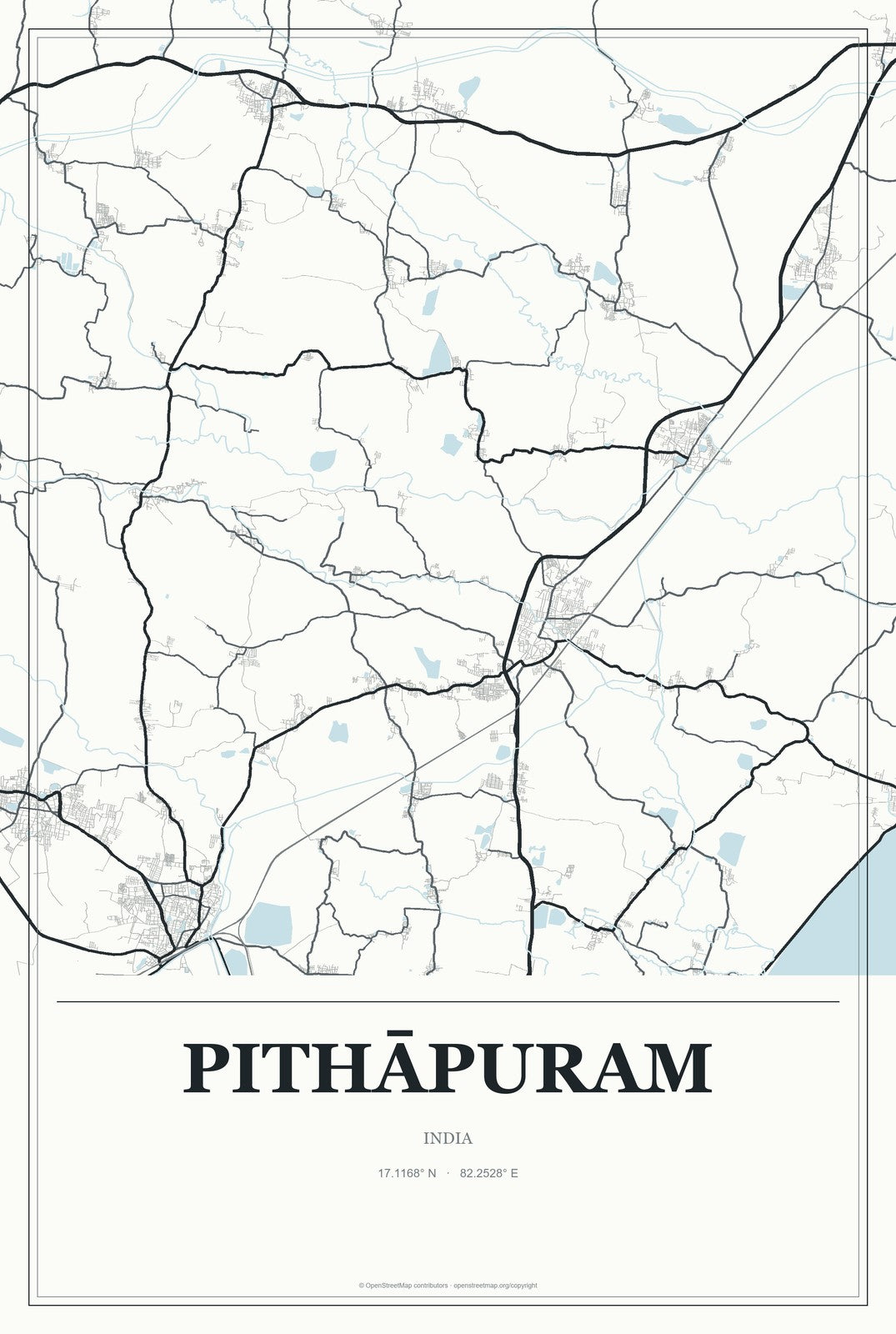 Pithāpuram, India City Map Aluminum Sign in Gallery Air style