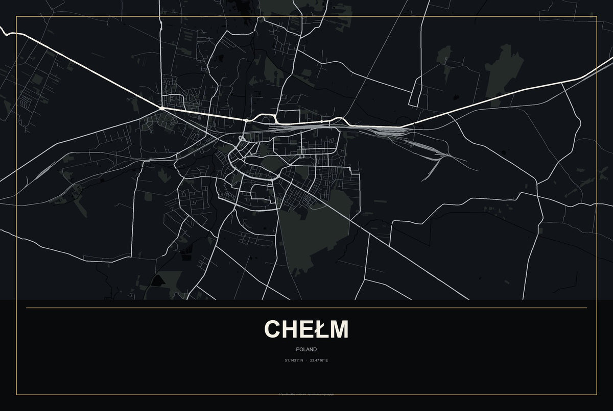 Chełm, Poland City Map Aluminum Sign in Metropolitan Noir style