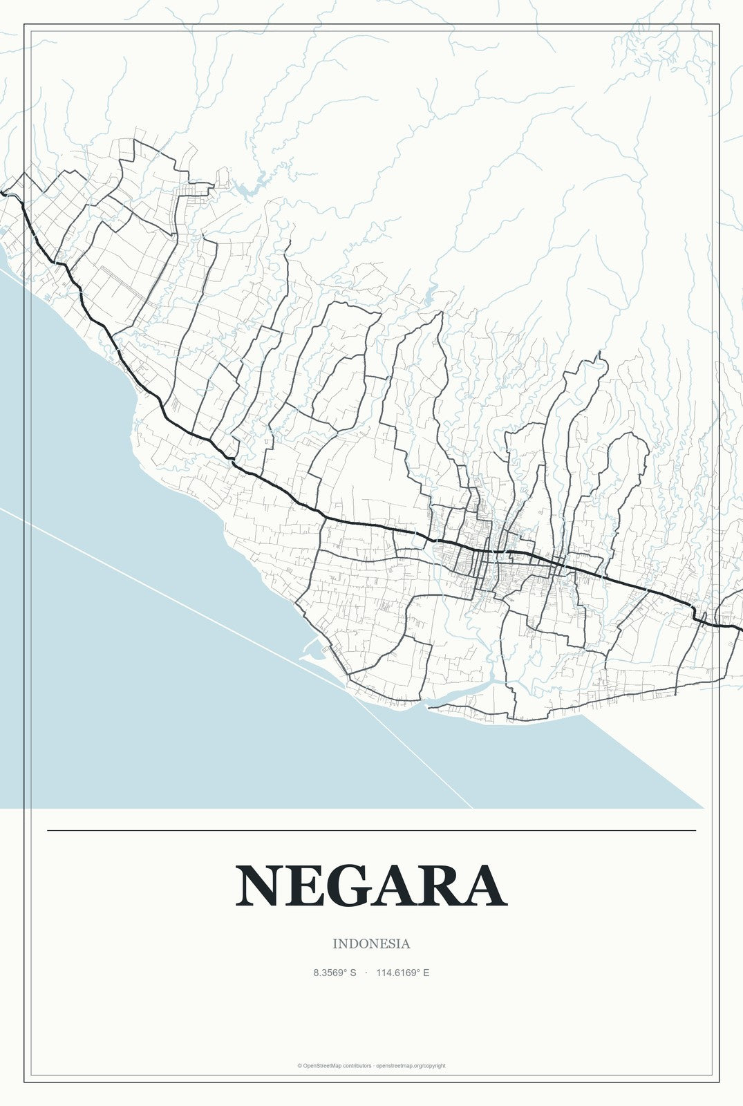 Negara, Indonesia City Map Aluminum Sign in Gallery Air style