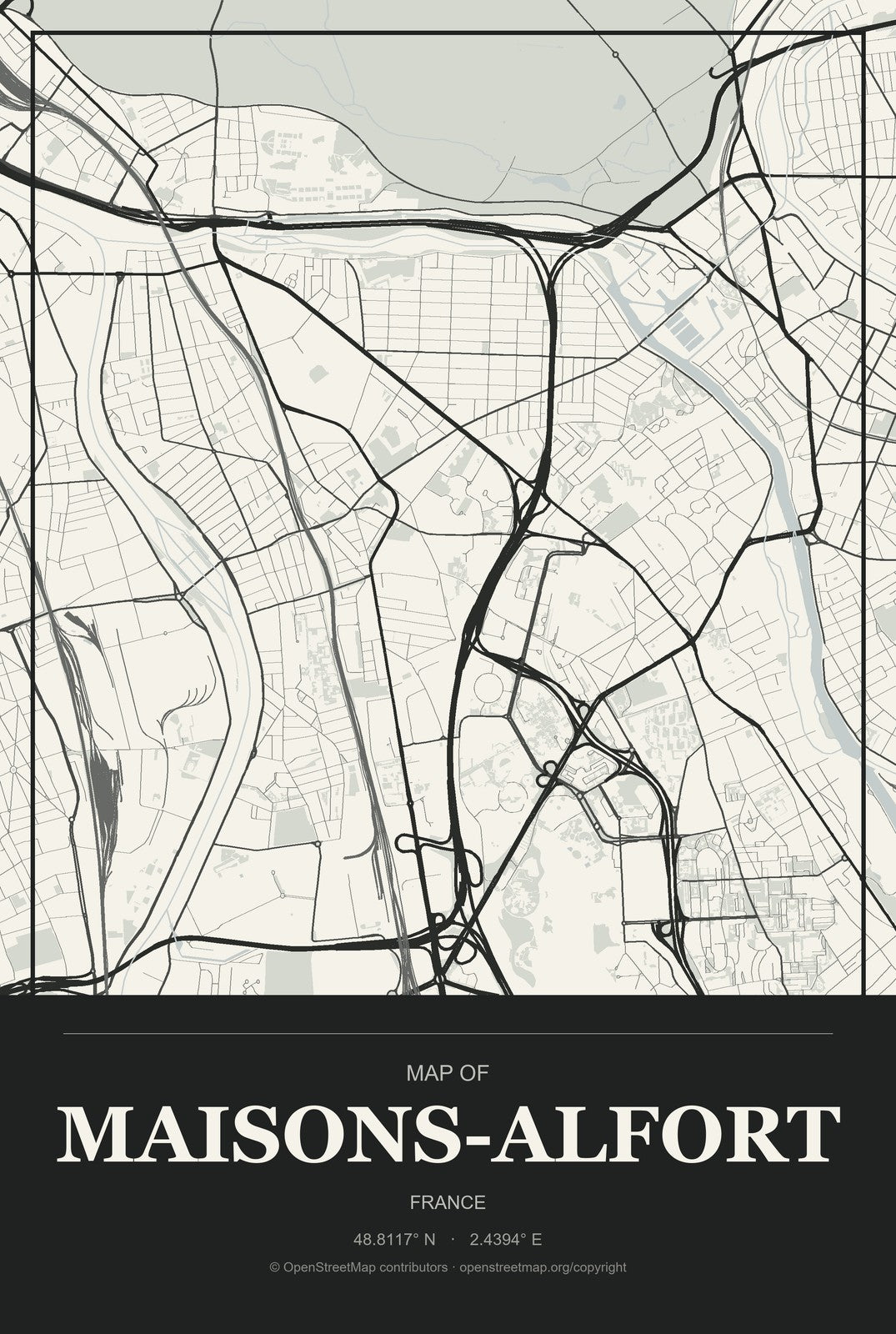 Maisons-Alfort, France City Map Aluminum Sign in Museum Plaque style
