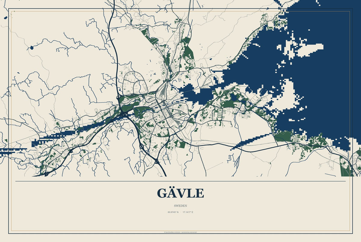 Gävle, Sweden City Map Aluminum Sign in Coastal Cutout style