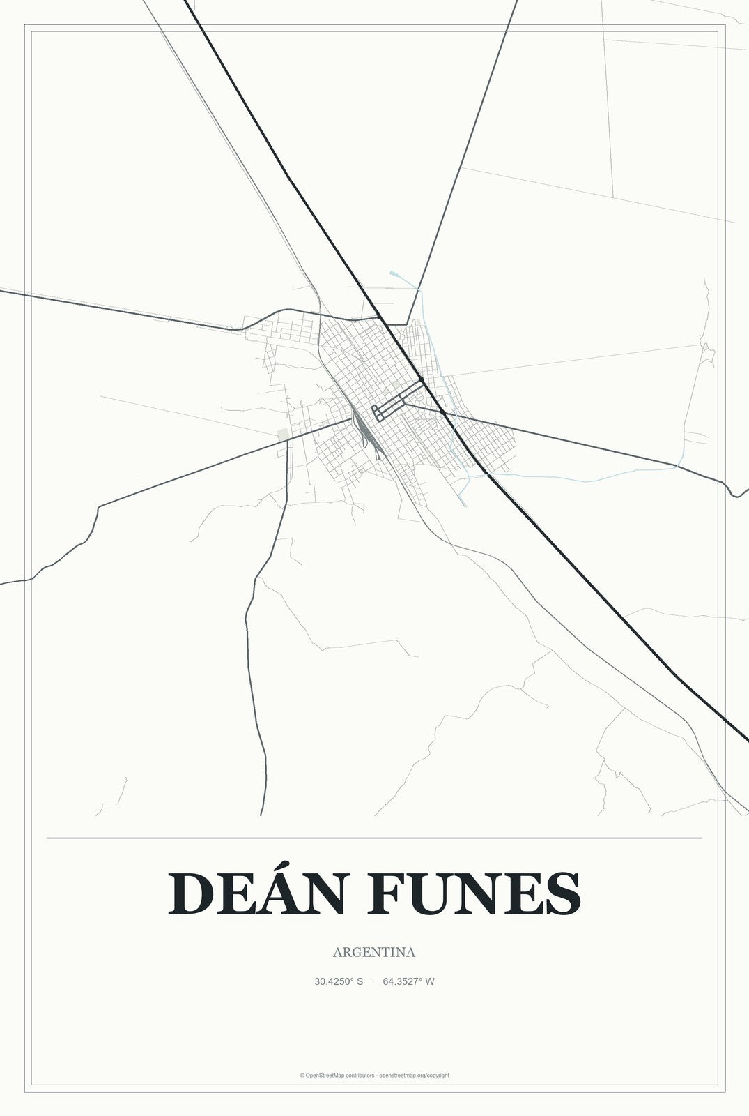 Deán Funes, Argentina City Map Aluminum Sign in Gallery Air style