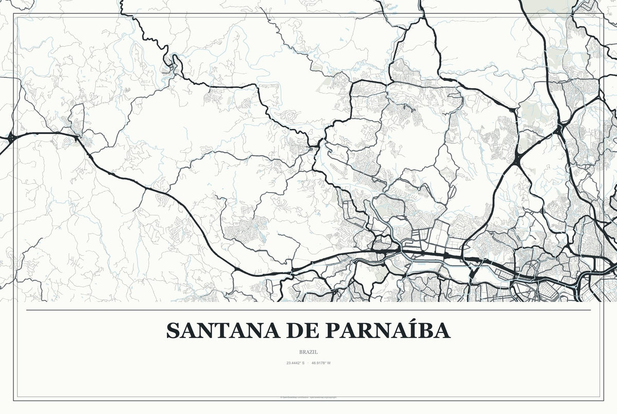 Santana de Parnaíba, Brazil City Map Aluminum Sign in Gallery Air style