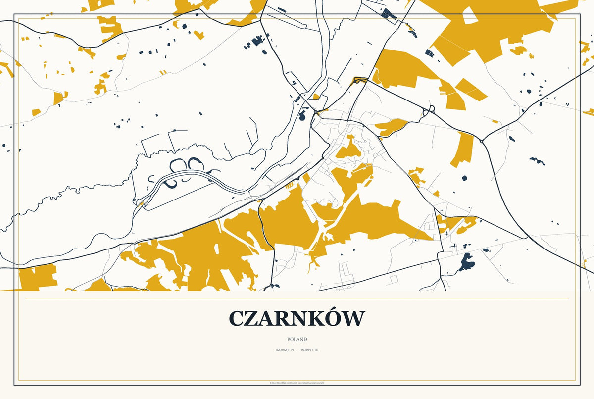 Czarnków, Poland City Map Aluminum Sign in Citrine Modern style