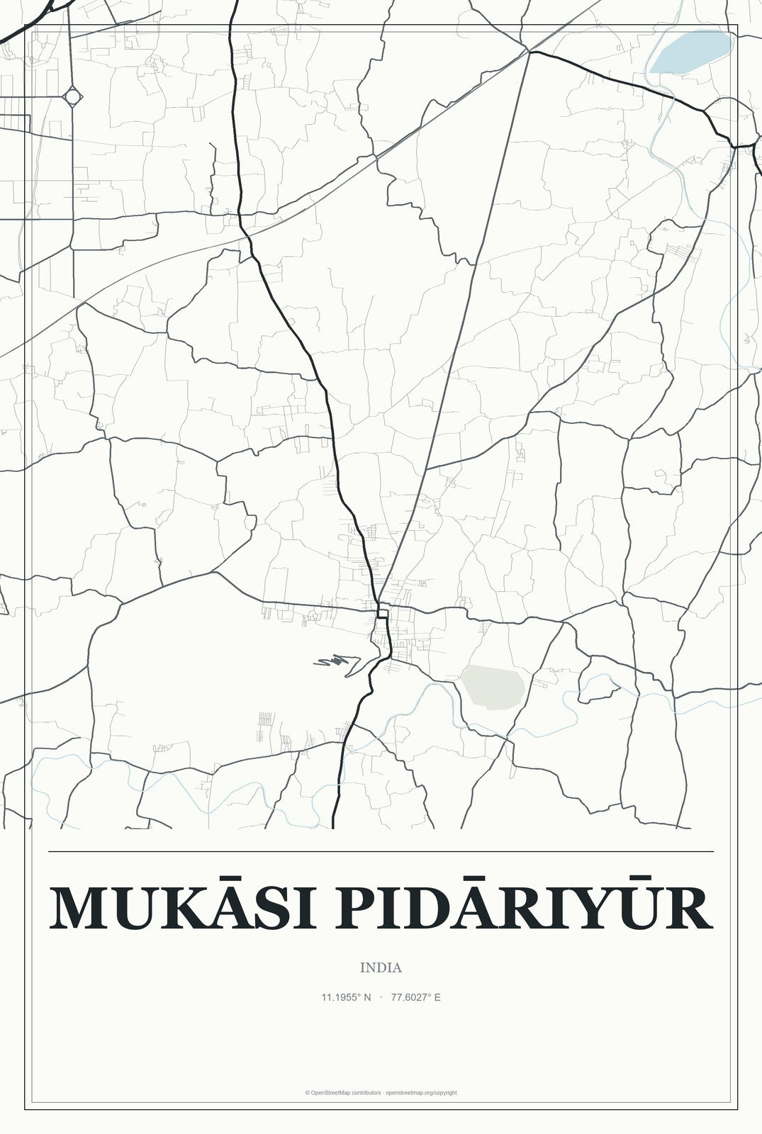 Mukāsi Pidāriyūr, India City Map Aluminum Sign in Gallery Air style