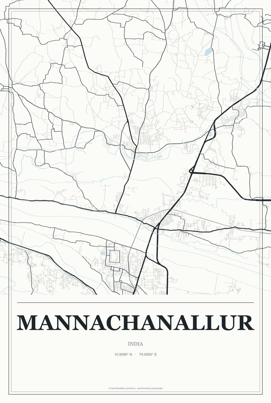 Mannachanallur, India City Map Aluminum Sign in Gallery Air style