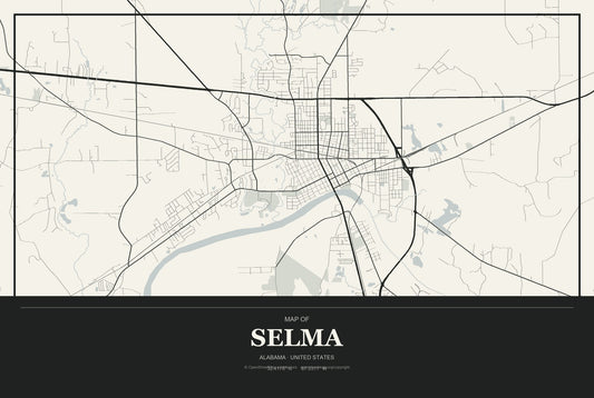 Selma, Alabama City Map Aluminum Sign in Museum Plaque style