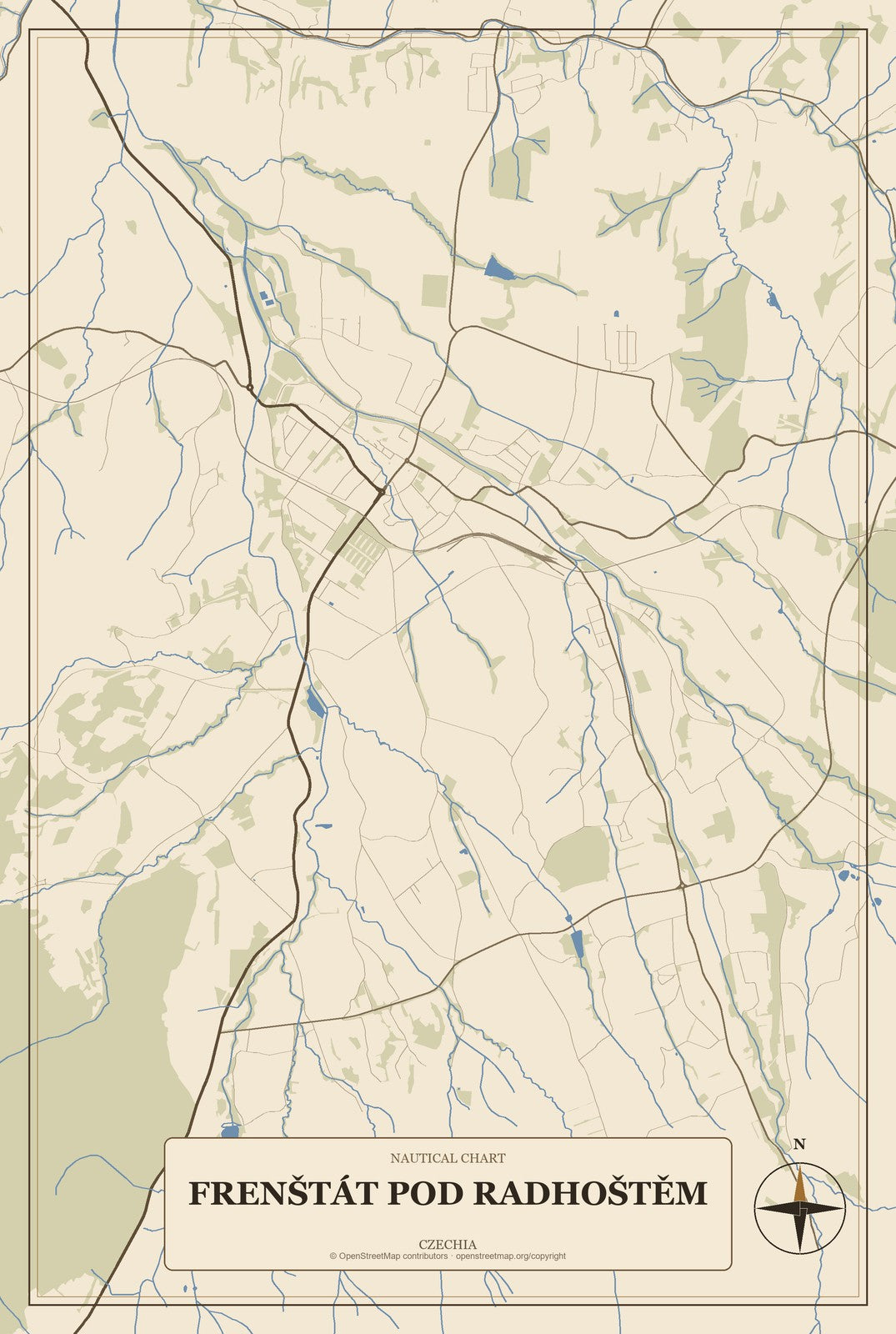 Frenštát pod Radhoštěm, Czechia City Map Aluminum Sign in Heritage Nautical style