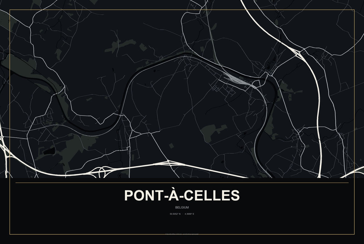 Pont-à-Celles, Belgium City Map Aluminum Sign in Metropolitan Noir style