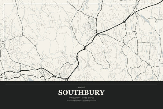 Southbury, Connecticut City Map Aluminum Sign in Museum Plaque style