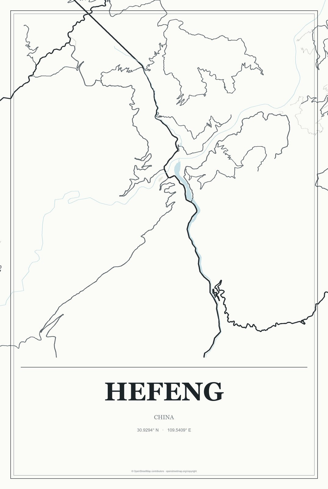 Hefeng, China City Map Aluminum Sign in Gallery Air style