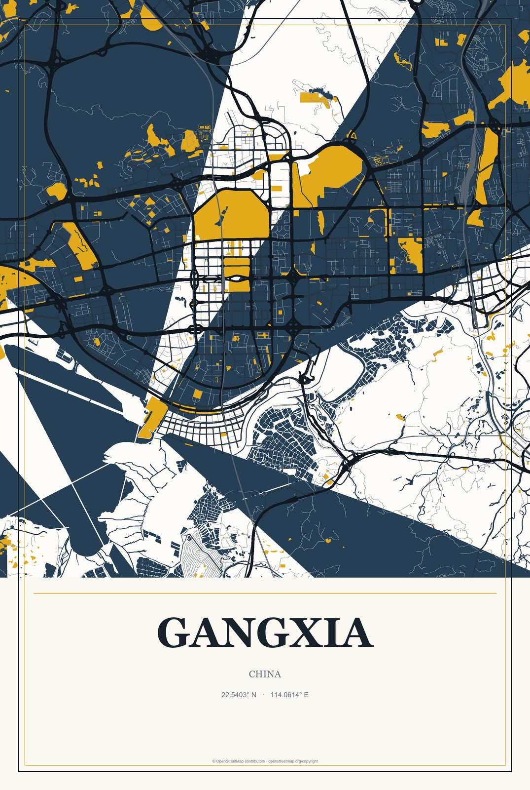 Gangxia, China City Map Aluminum Sign in Citrine Modern style