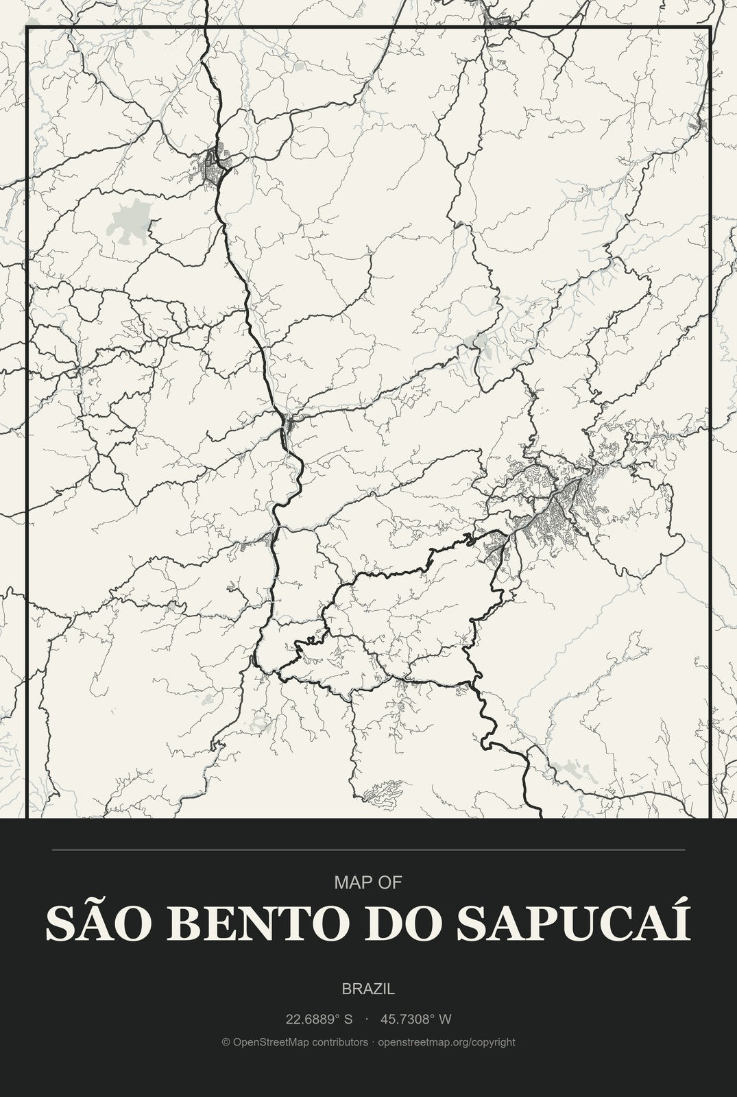 São Bento do Sapucaí, Brazil City Map Aluminum Sign in Museum Plaque style