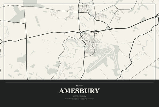 Amesbury, United Kingdom City Map Aluminum Sign in Museum Plaque style