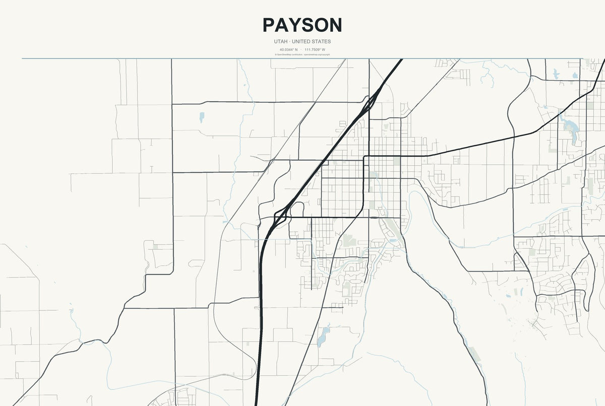 Payson, Utah City Map Aluminum Sign in Headline Atlas style