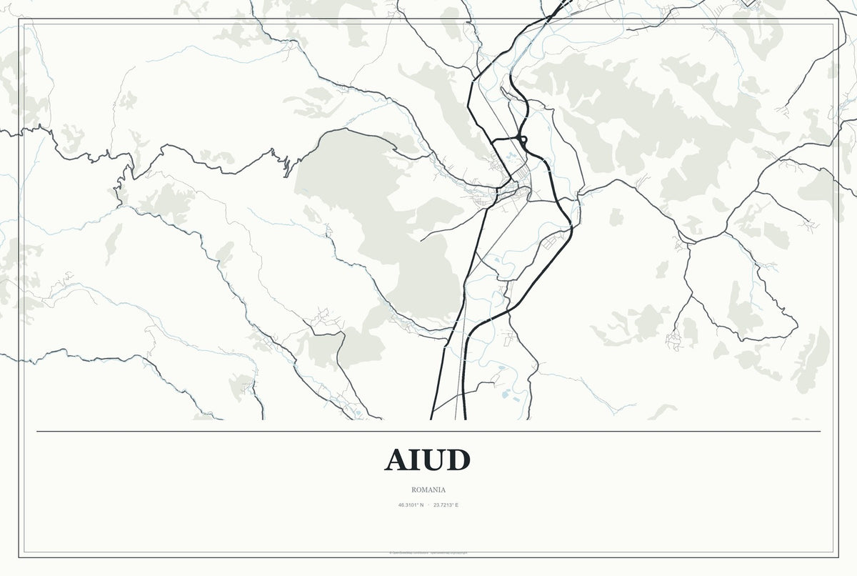 Aiud, Romania City Map Aluminum Sign in Gallery Air style