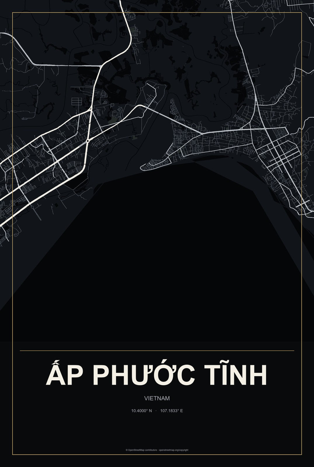 Ấp Phước Tĩnh, Vietnam City Map Aluminum Sign in Metropolitan Noir style