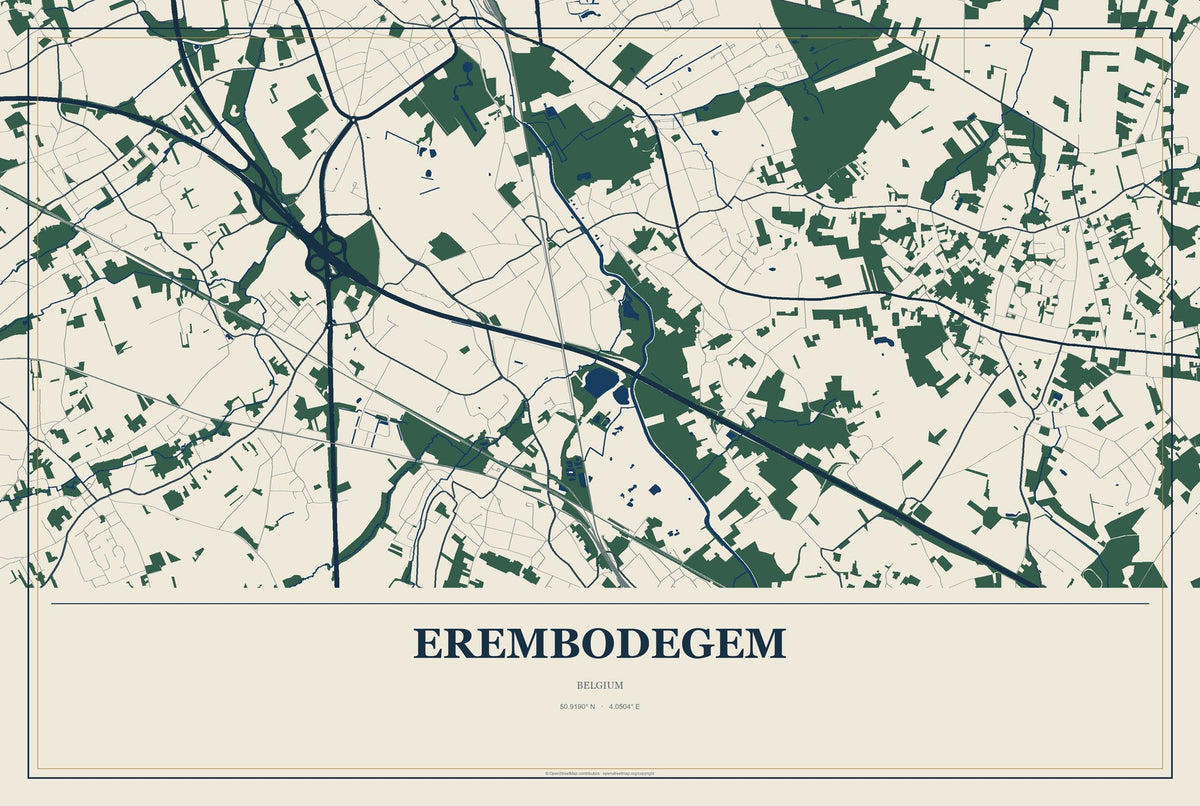 Erembodegem, Belgium City Map Aluminum Sign in Coastal Cutout style