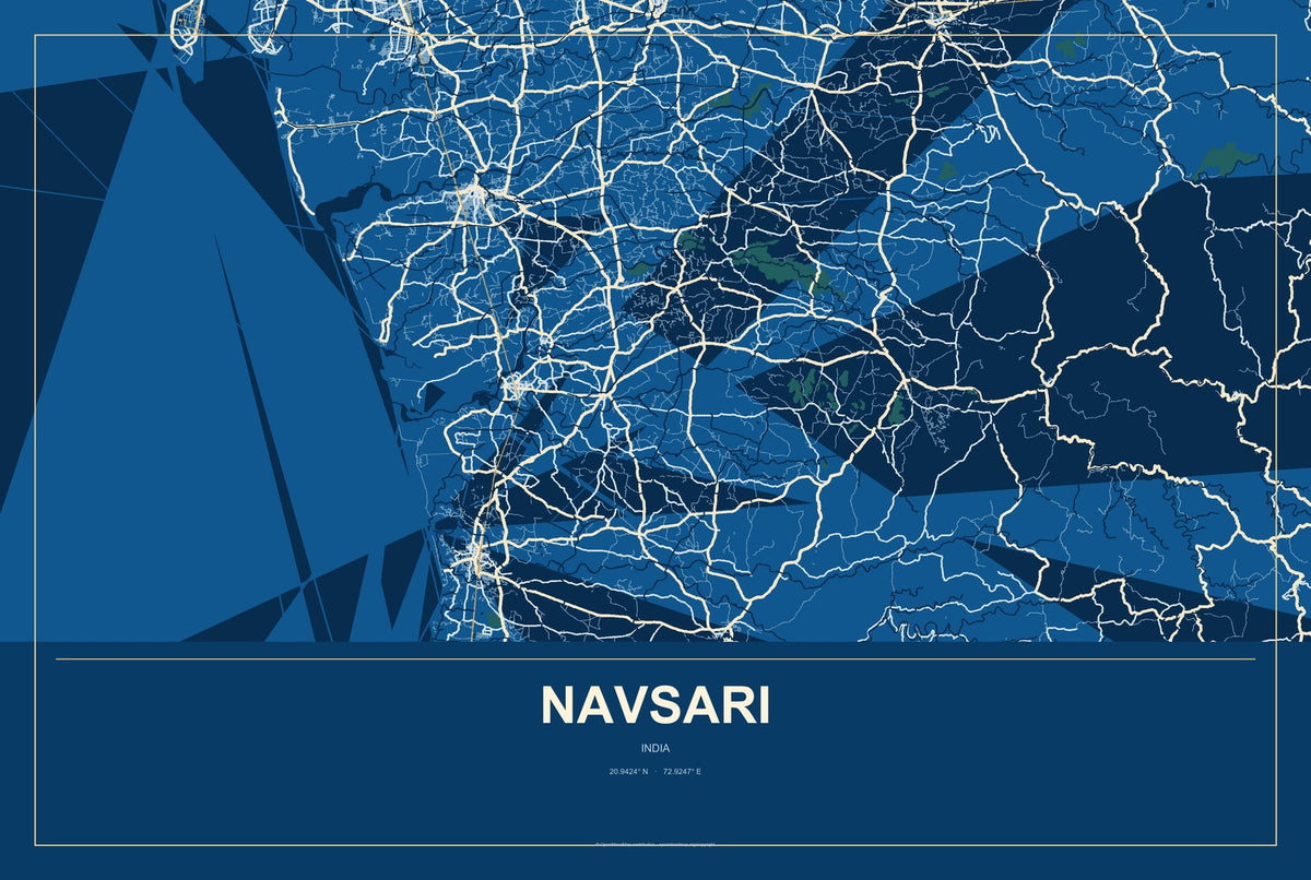 Navsari, India City Map Aluminum Sign in Harbor Cobalt style