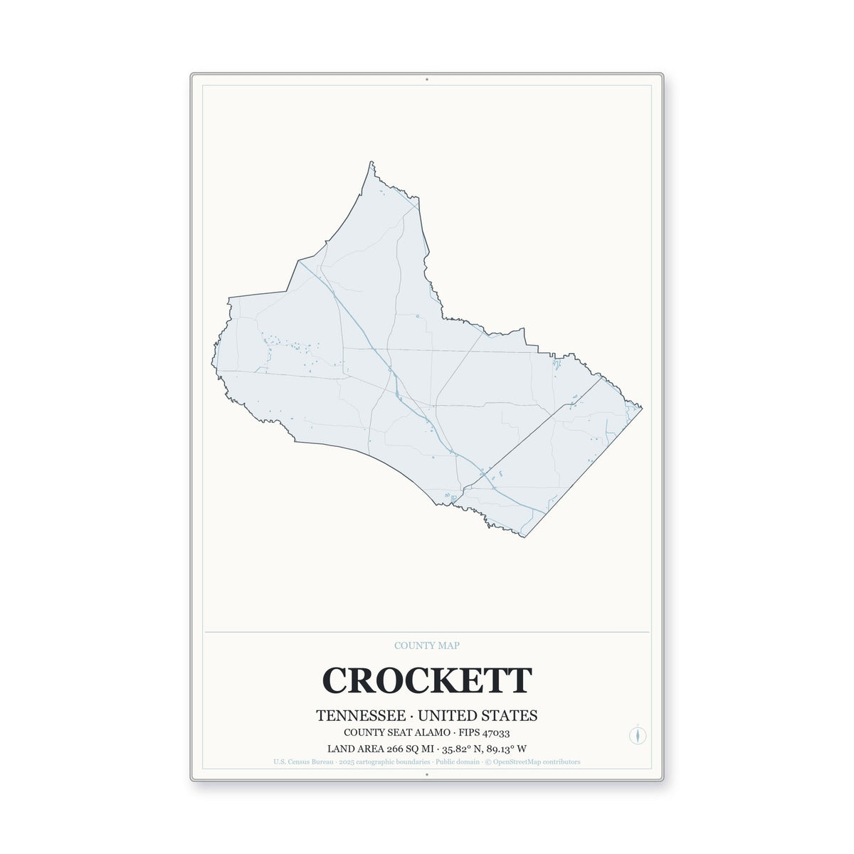 Crockett County, Tennessee Map Aluminum Sign in Gallery Air style