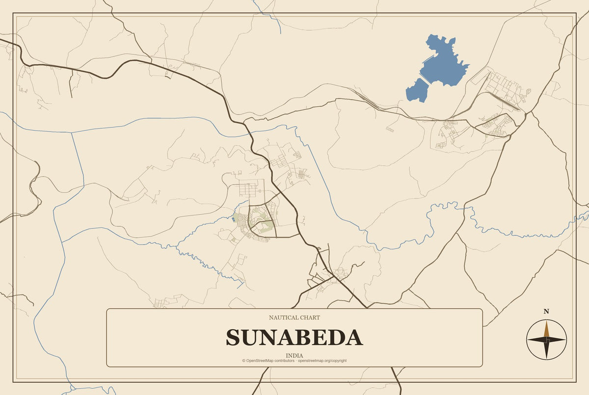 Sunabeda, India City Map Aluminum Sign in Heritage Nautical style