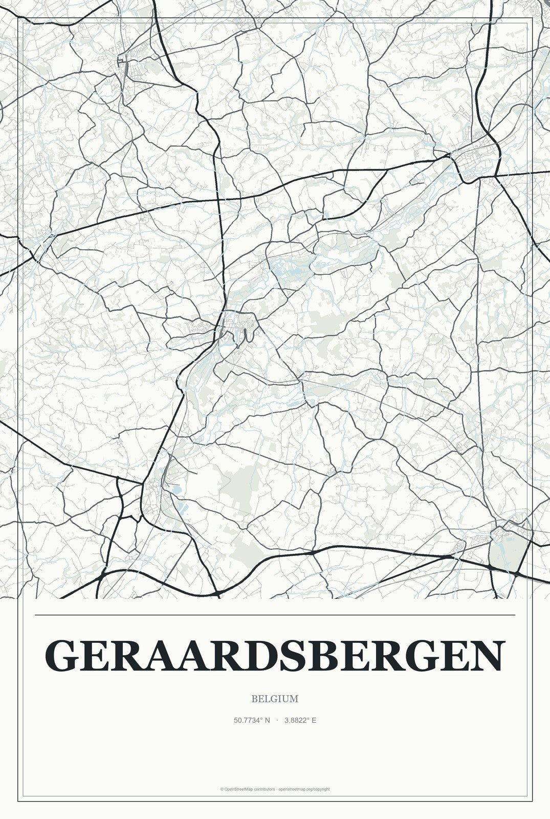 Geraardsbergen, Belgium City Map Aluminum Sign in Gallery Air style