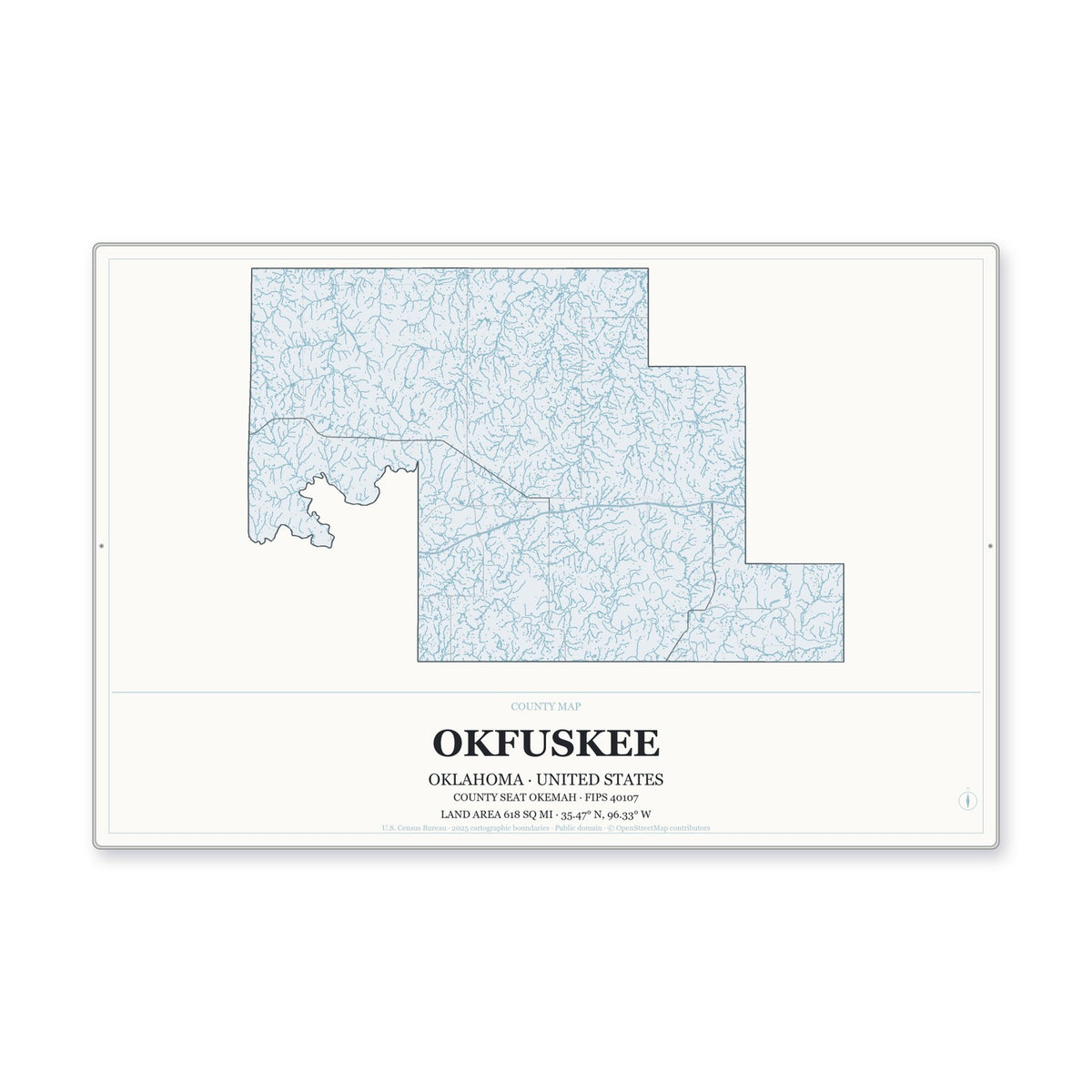 Okfuskee County, Oklahoma Map Aluminum Sign in Gallery Air style