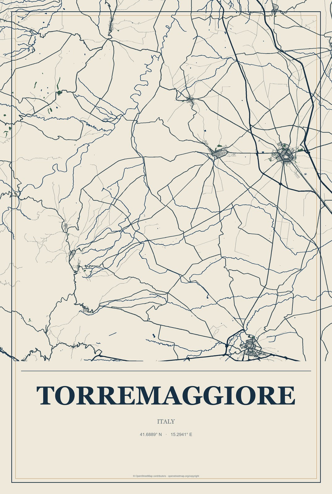 Torremaggiore, Italy City Map Aluminum Sign in Coastal Cutout style