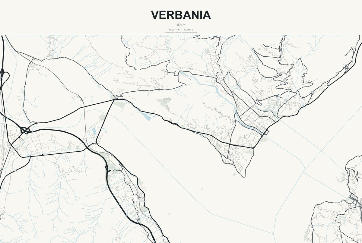 Verbania, Italy City Map Aluminum Sign in Headline Atlas style