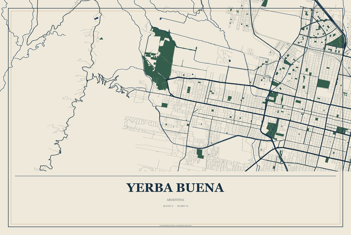 Yerba Buena, Argentina City Map Aluminum Sign in Coastal Cutout style