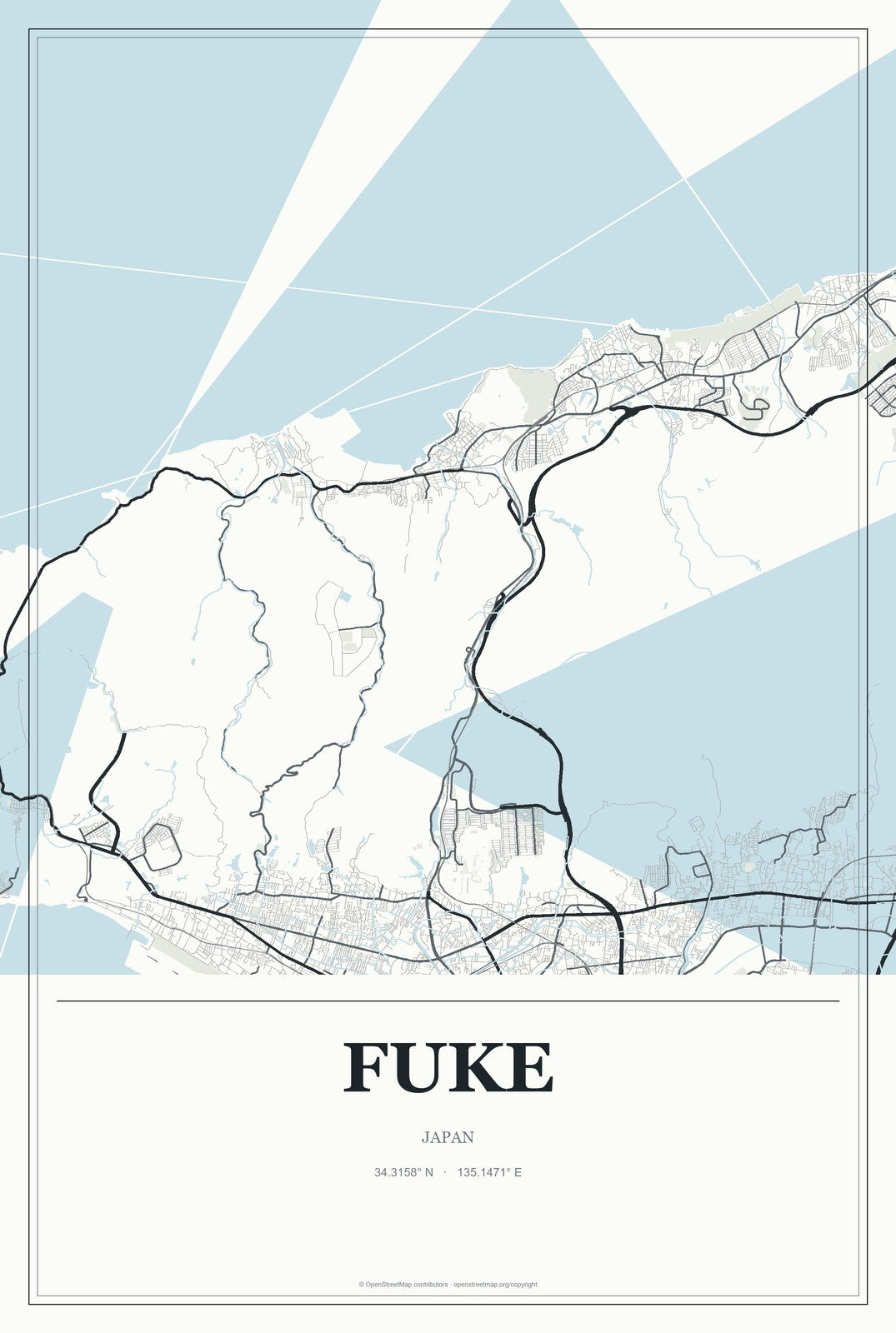 Fuke, Japan City Map Aluminum Sign in Gallery Air style