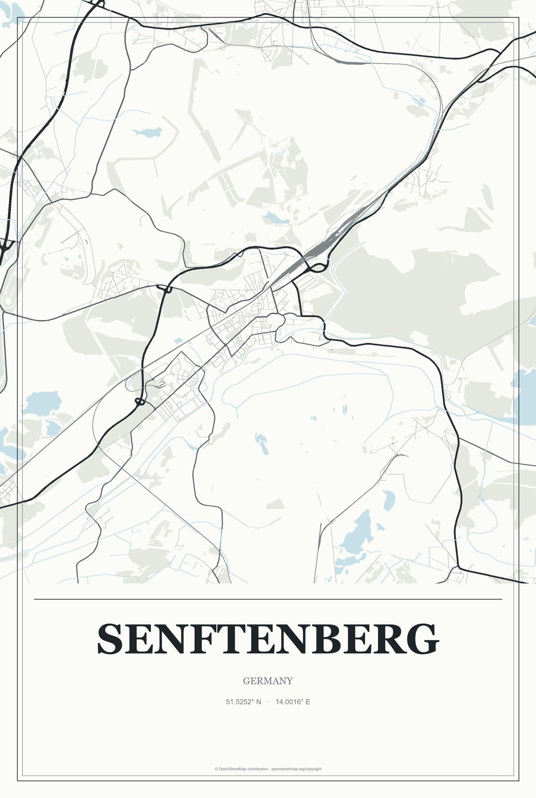 Senftenberg, Germany City Map Aluminum Sign in Gallery Air style