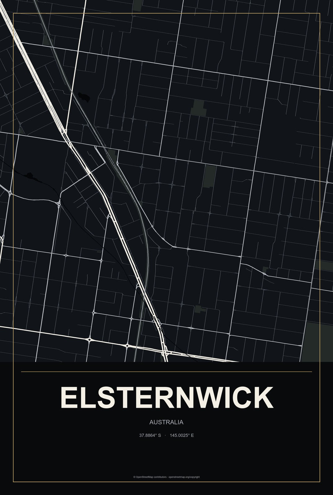 Elsternwick, Australia City Map Aluminum Sign in Metropolitan Noir style
