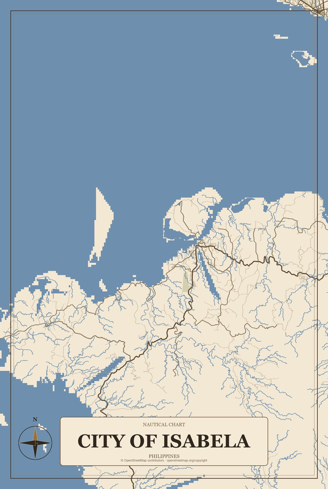 City of Isabela, Philippines City Map Aluminum Sign in Heritage Nautical style