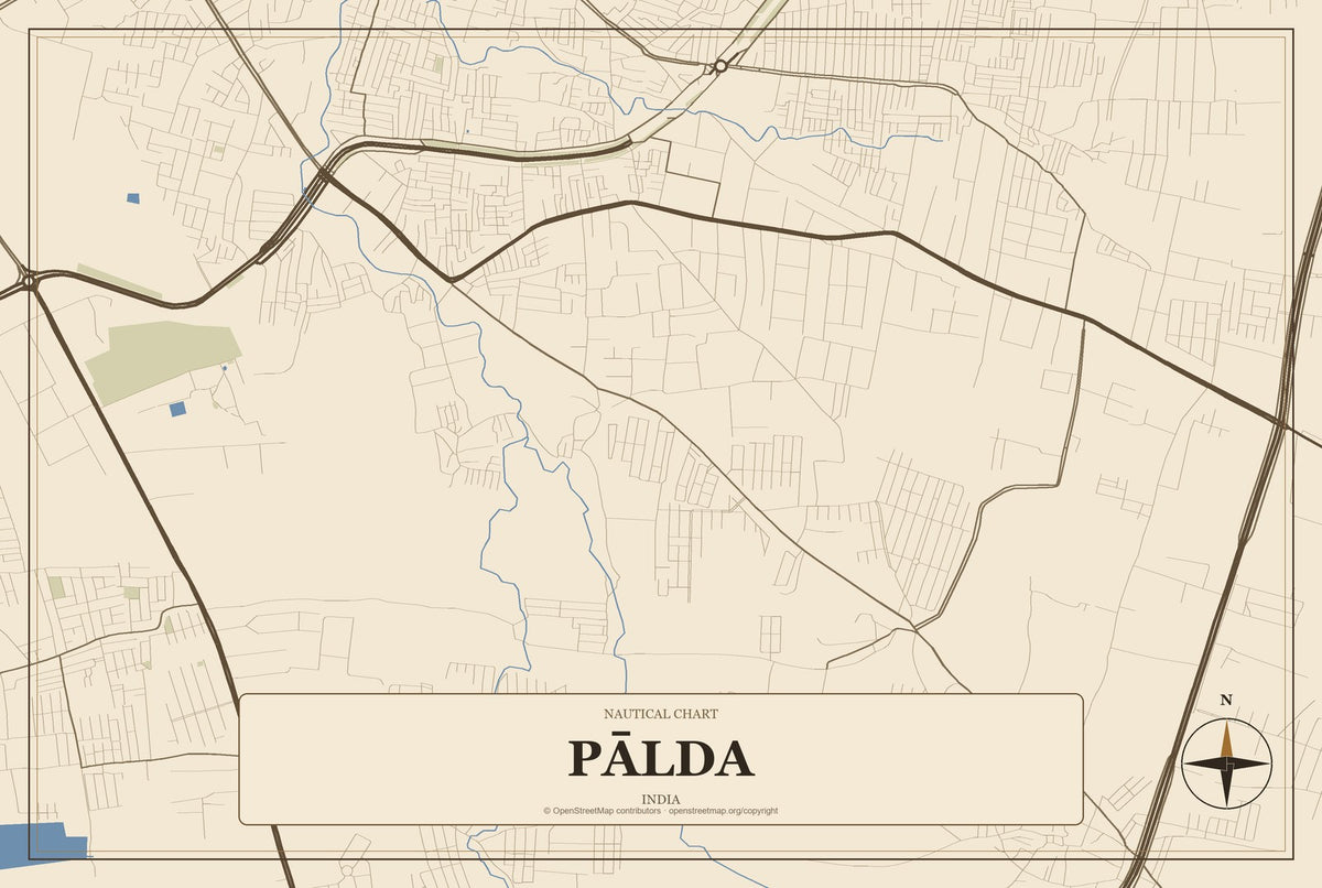 Pālda, India City Map Aluminum Sign in Heritage Nautical style