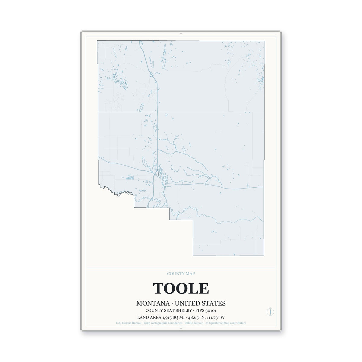 Toole County, Montana Map Aluminum Sign in Gallery Air style